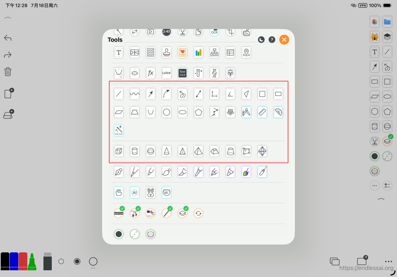 Whiteboard teaching shape library and Auto Draw entry